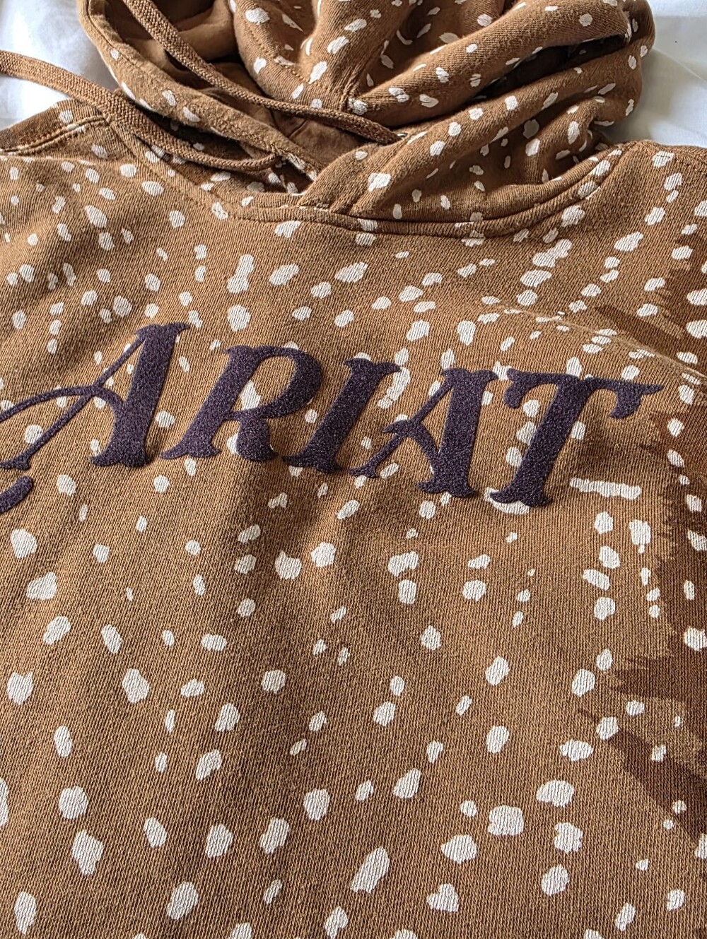 Ariat Brown Deer Patterned Logo Hoodie Kangaroo Pocket Western Wear Rider Medium - Picture 7 of 8